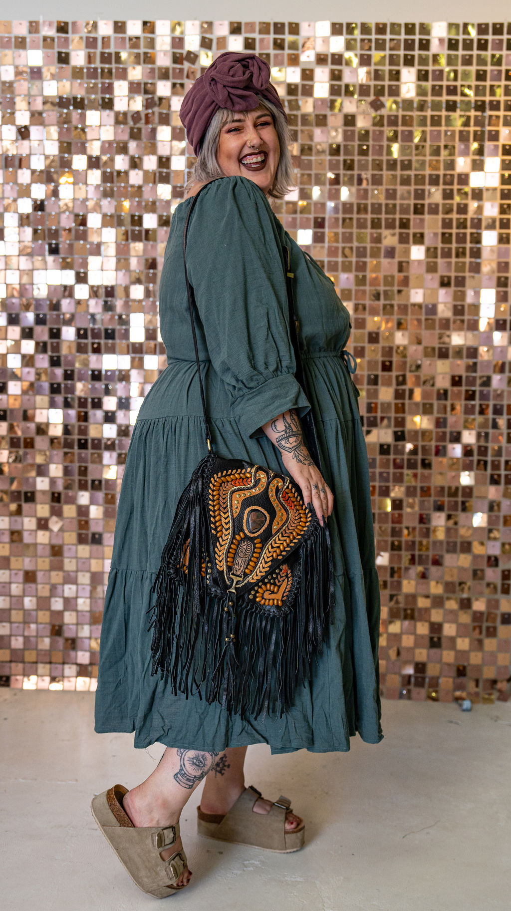 Astra Hand beaded leather bag