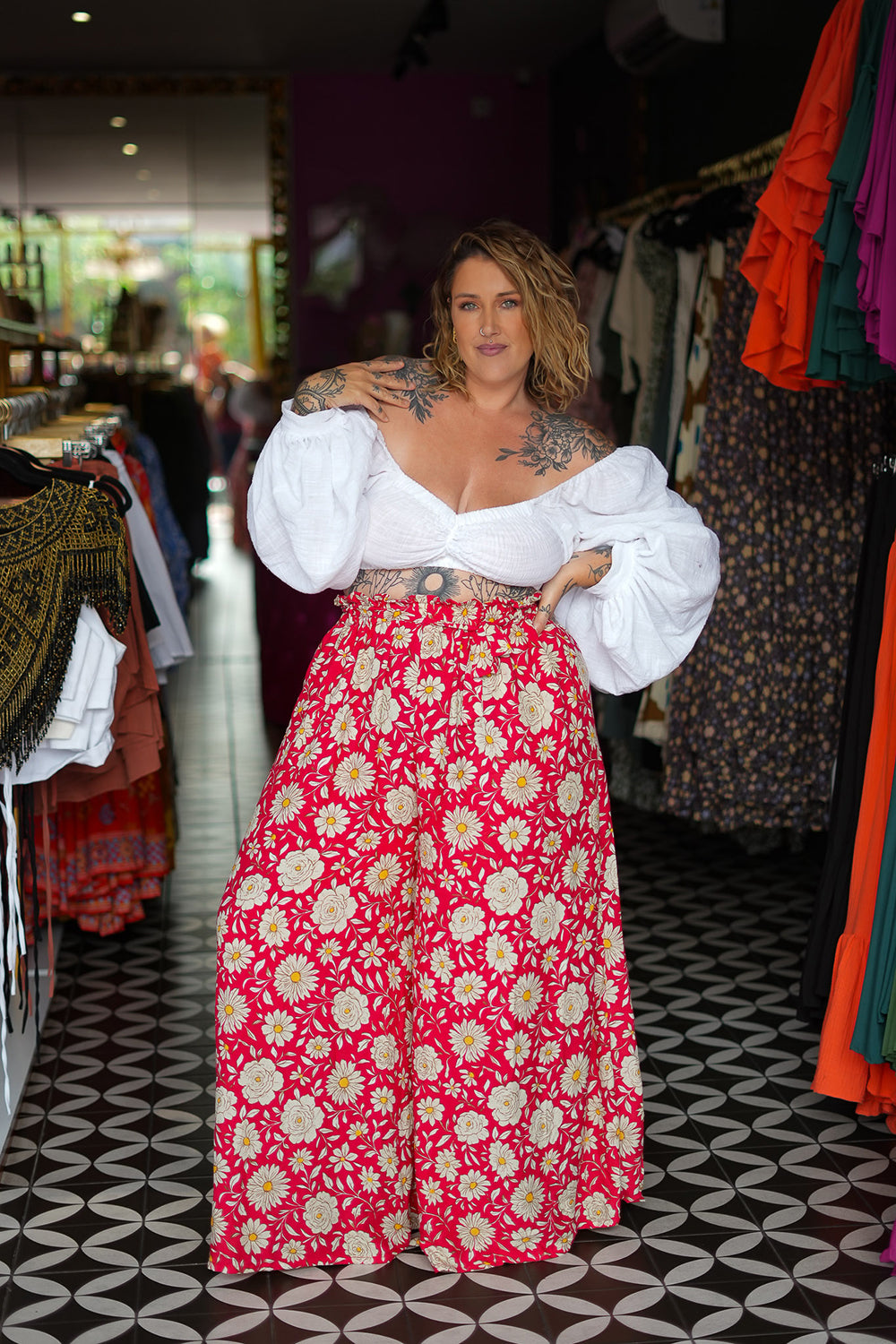 Chantelle Palazzo Pants in Wild Daisy Rouge by Jinx the Label