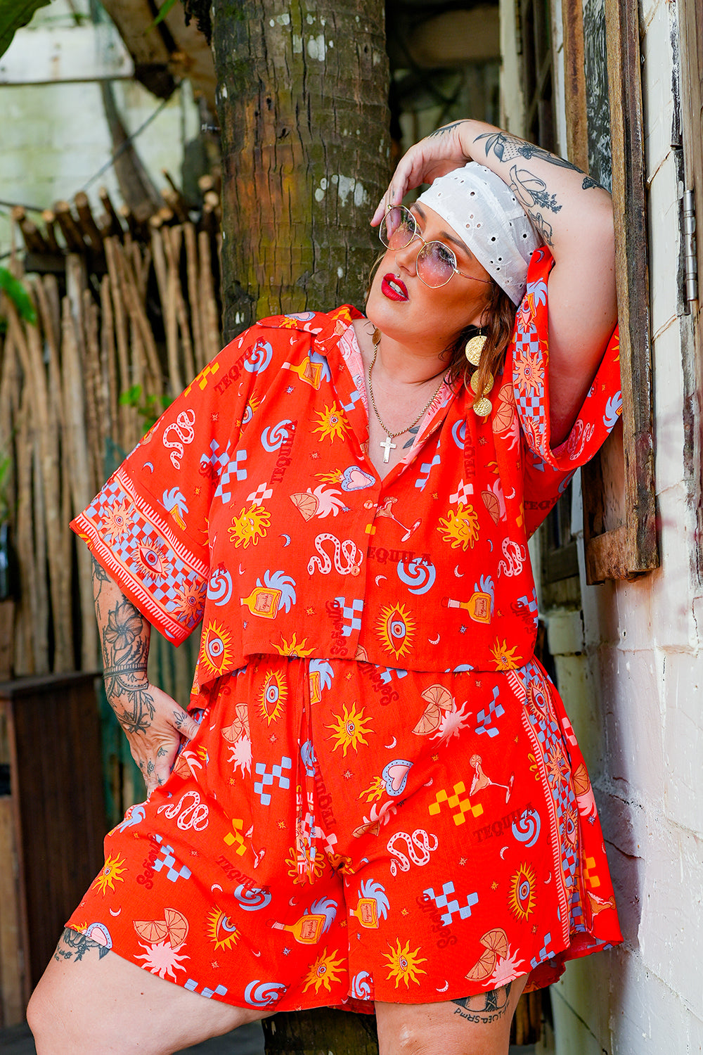 Darcy Crop Shirt - Red Mexi by Jinx the Label
