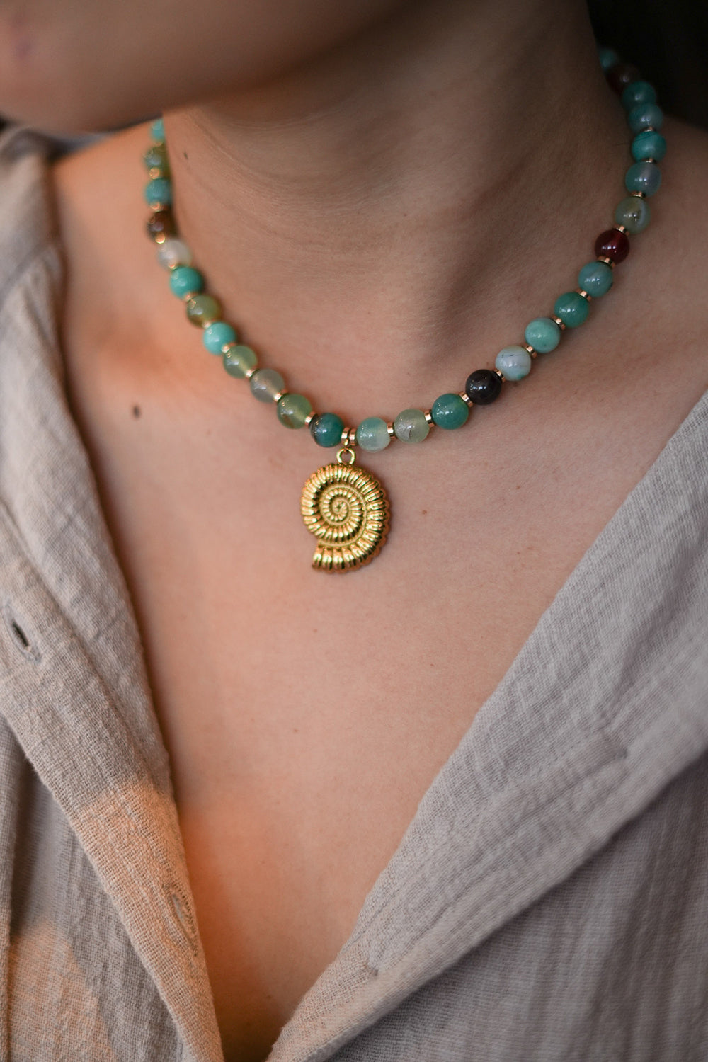 Golden Tides Necklace - Ocean Agate Gold - Sunspell by Jinx the Label