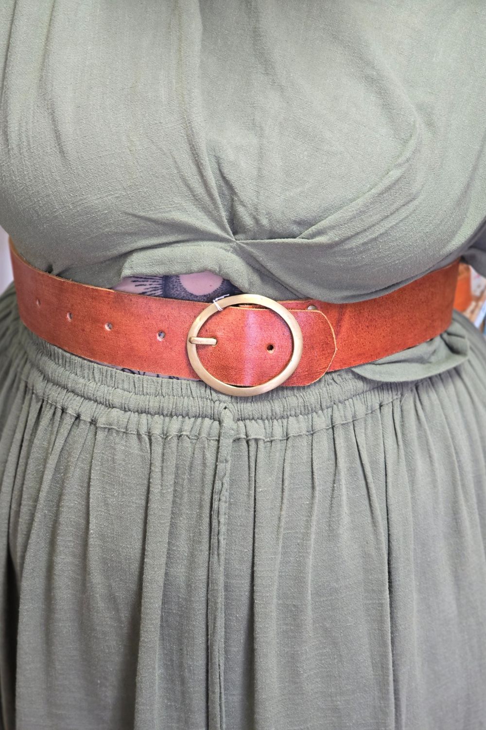 Leather Belt Circle Details - Tan by Jinx the Label