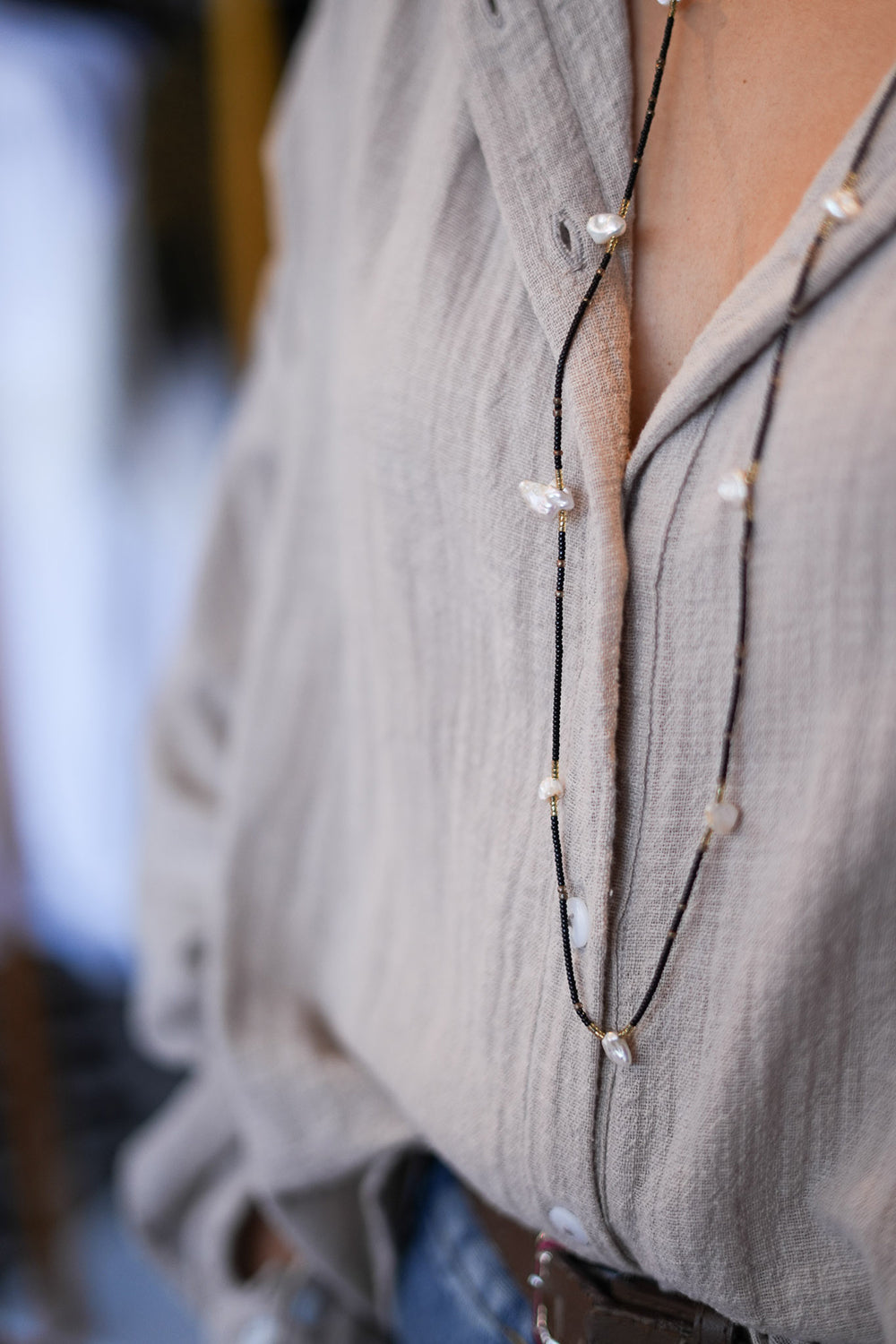 Moonlit Pearl Strand Necklace - Onyx Night - Sunspell by Jinx the Label