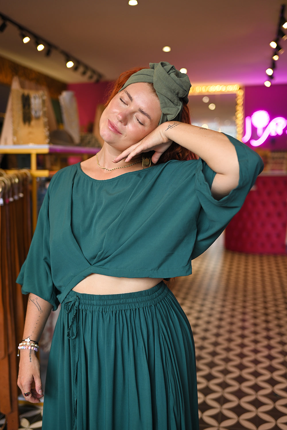 Semoa Oversized Crop Top - Emerald by Jinx the Label