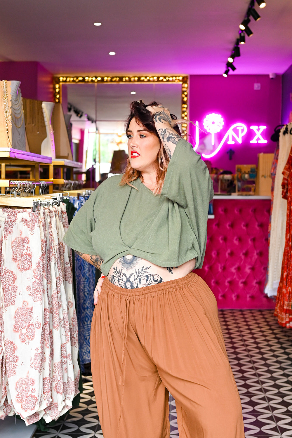 Semoa Oversized Crop Top - Sage by Jinx the Label