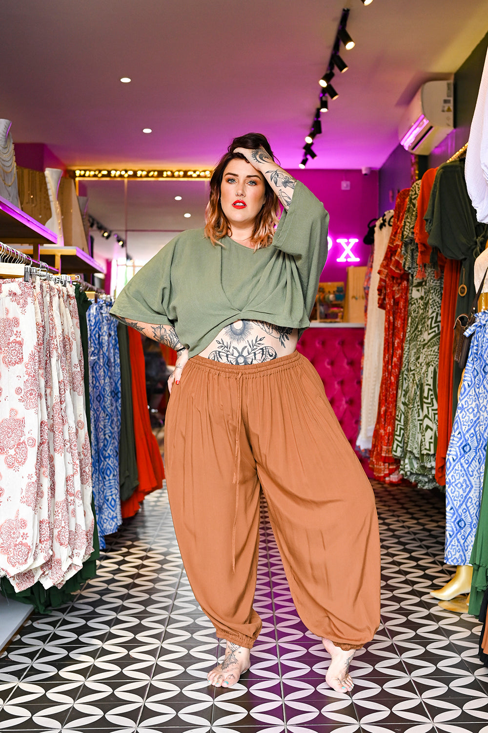 Semoa Oversized Crop Top - Sage by Jinx the Label