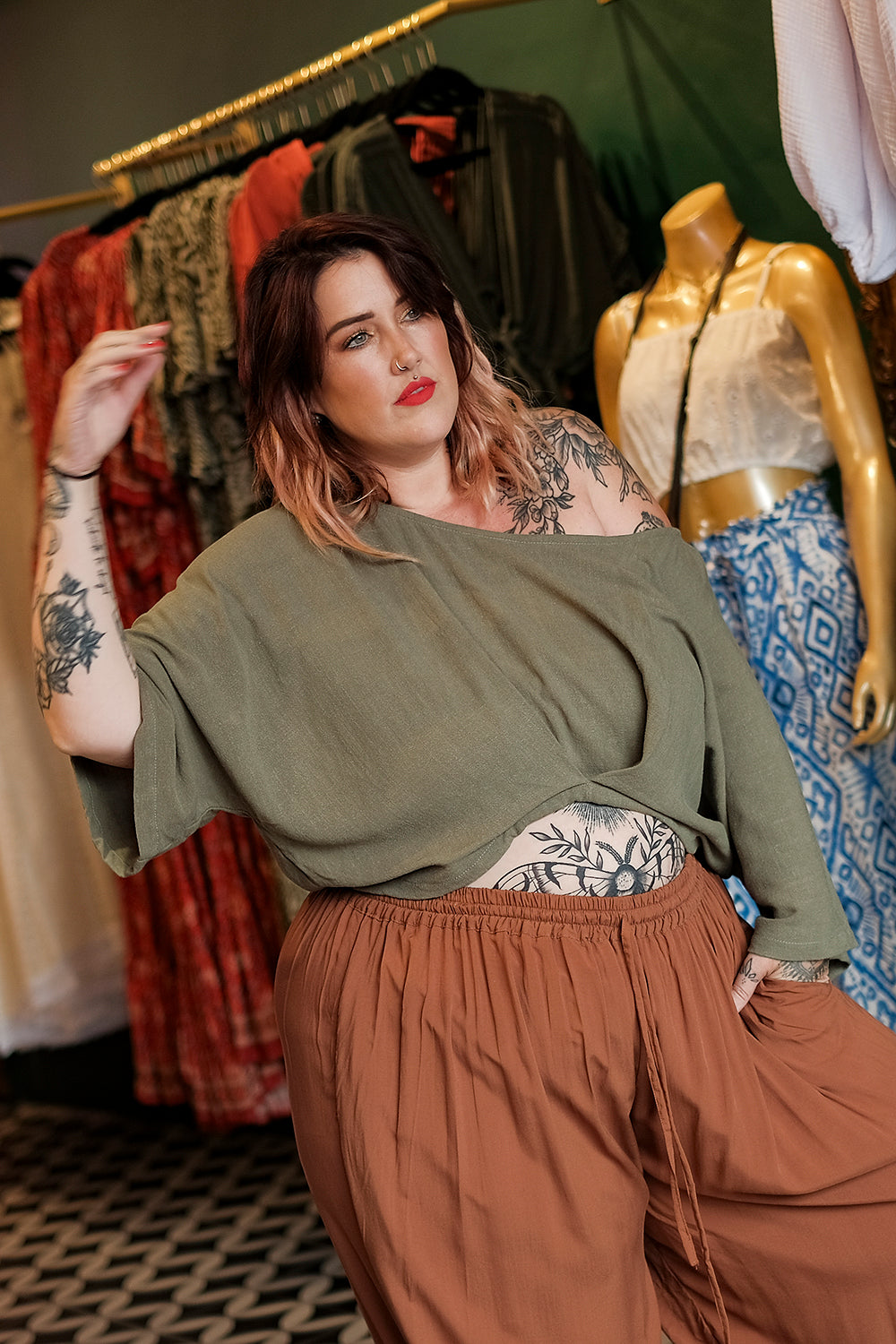 Semoa Oversized Crop Top - Sage by Jinx the Label