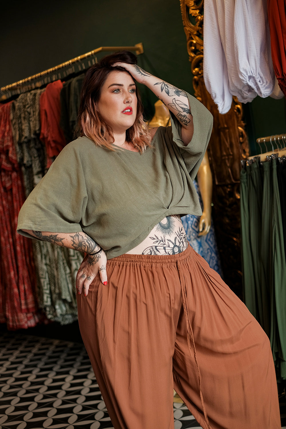 Semoa Oversized Crop Top - Sage by Jinx the Label
