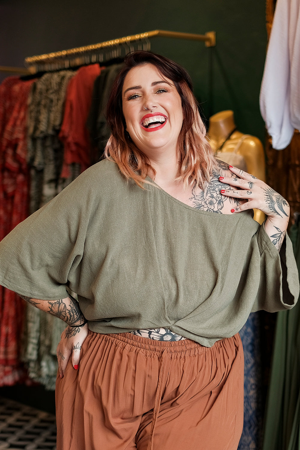 Semoa Oversized Crop Top - Sage by Jinx the Label