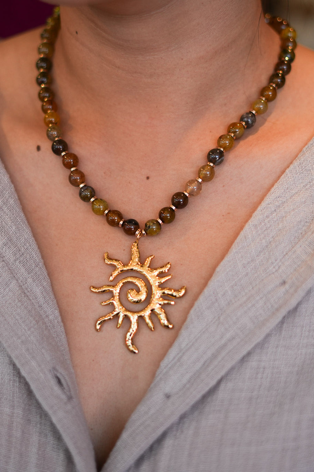 Spiral Sun Necklace - Amber Agate Gold - Sunspell by Jinx the Label