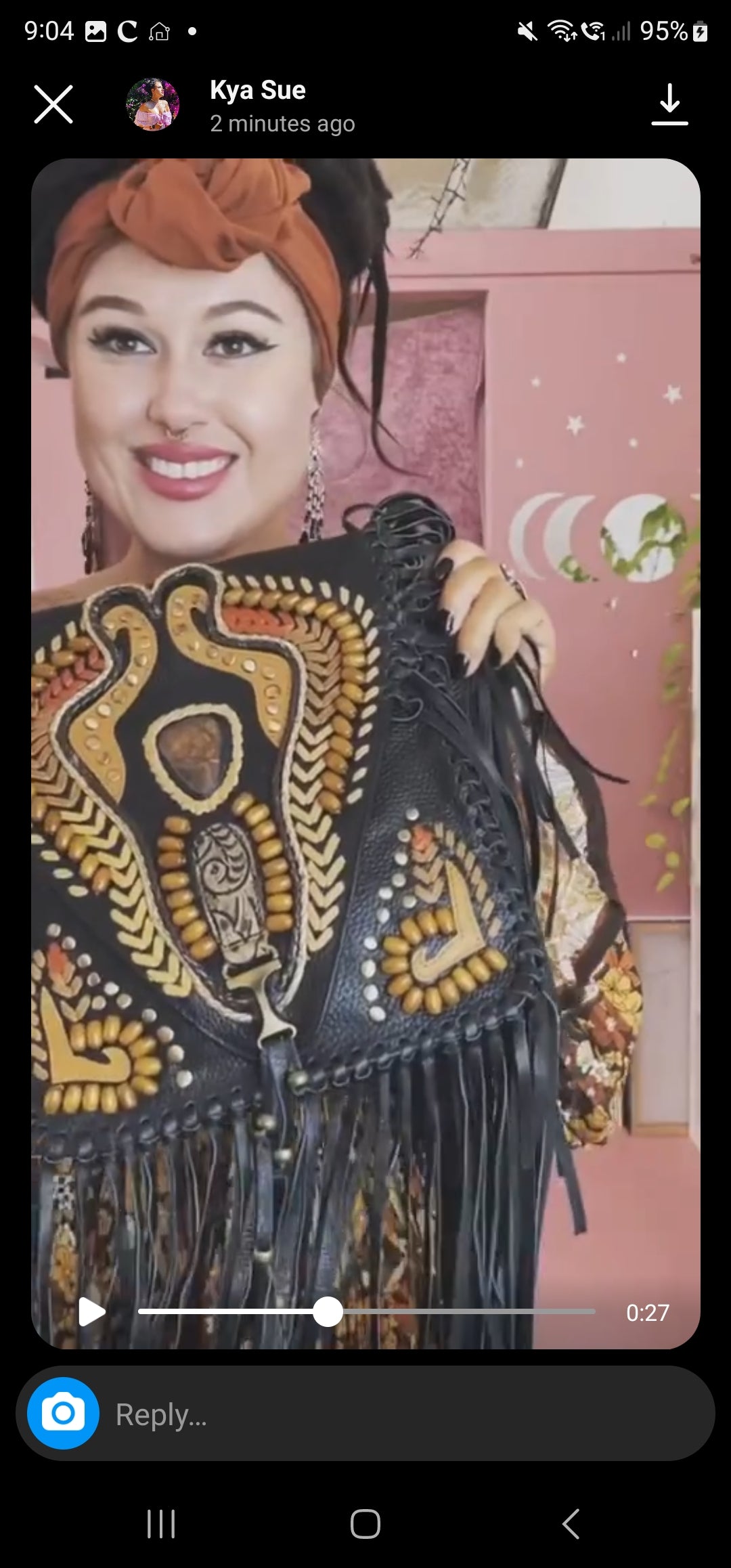 Astra Hand beaded leather bag