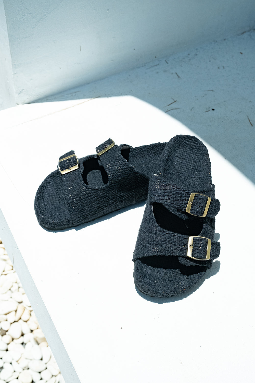 Footwear by Jinx the Label, the Woven Slides in Black