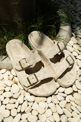 Footwear by Jinx the Label, the Woven Slides in Natural