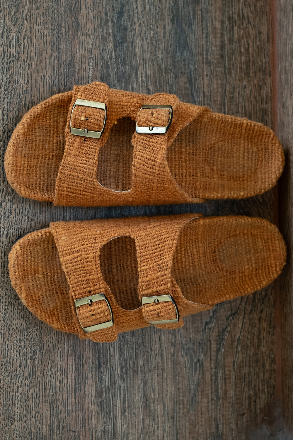 Footwear by Jinx the Label, the Woven Slides in Terracotta