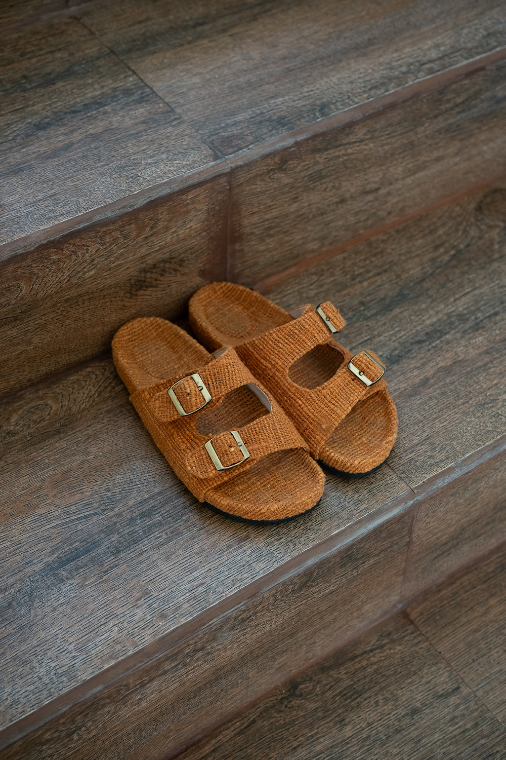 Footwear by Jinx the Label, the Woven Slides in Terracotta