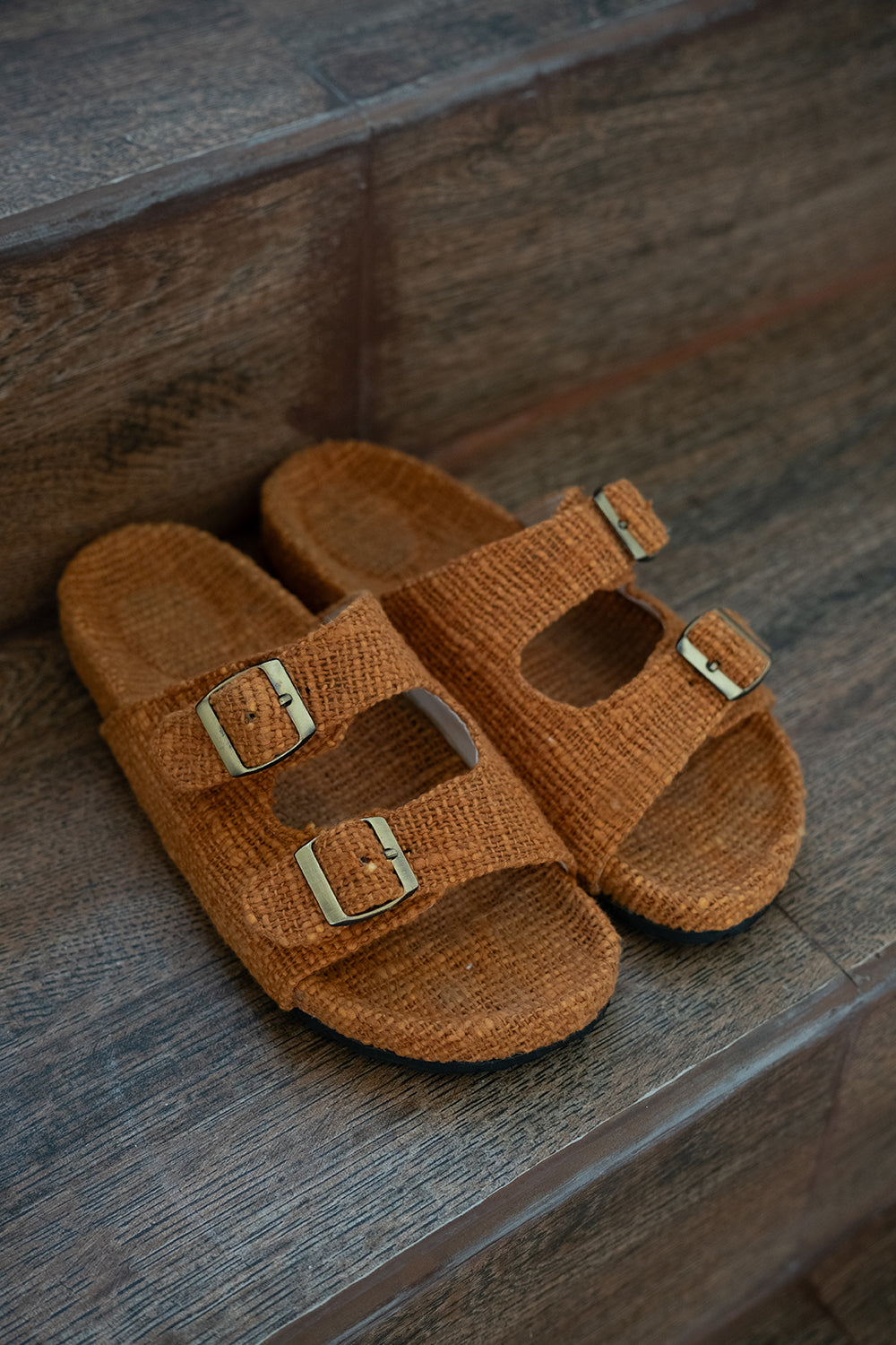 Footwear by Jinx the Label, the Woven Slides in Terracotta