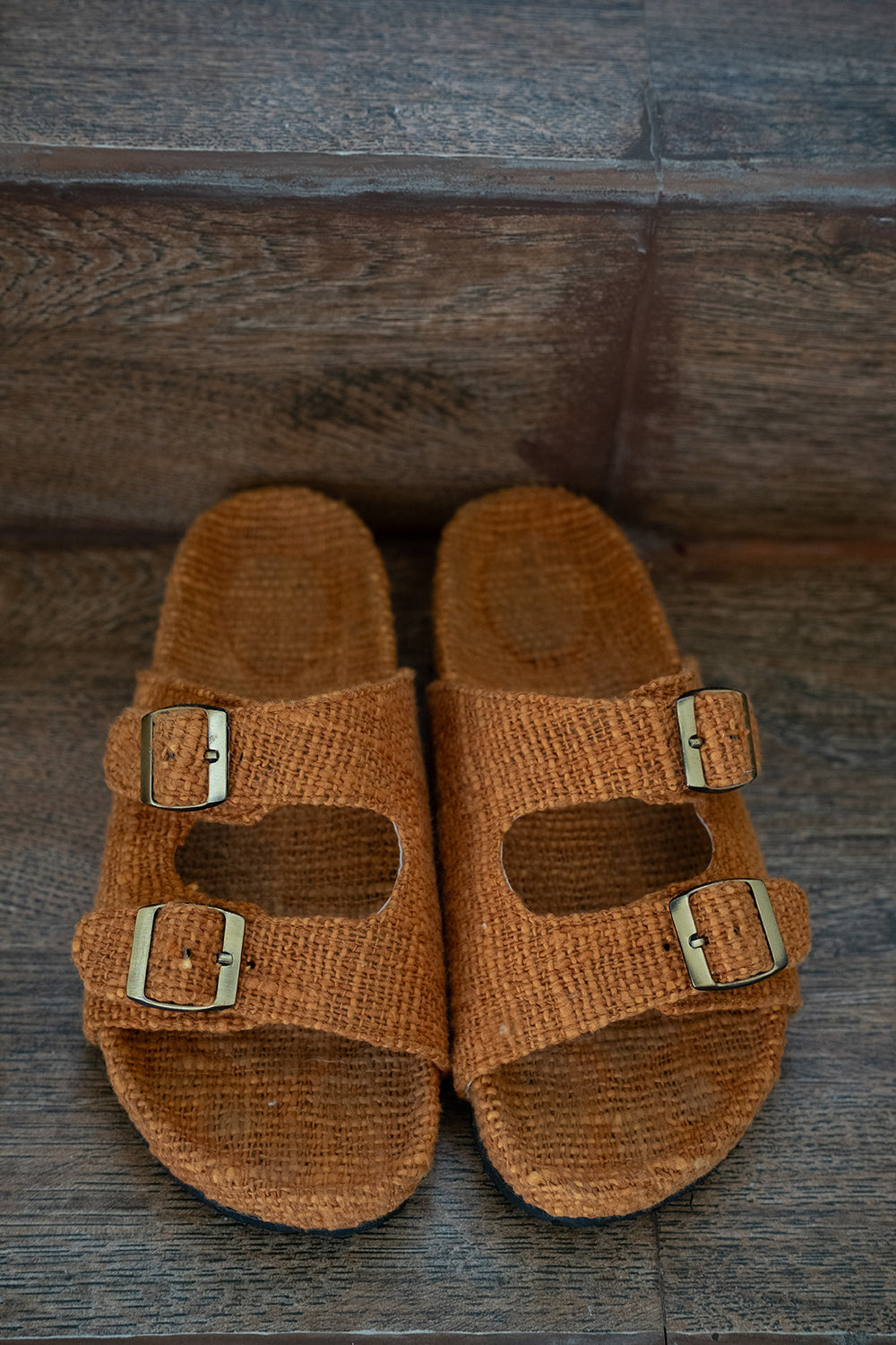 Footwear by Jinx the Label, the Woven Slides in Terracotta