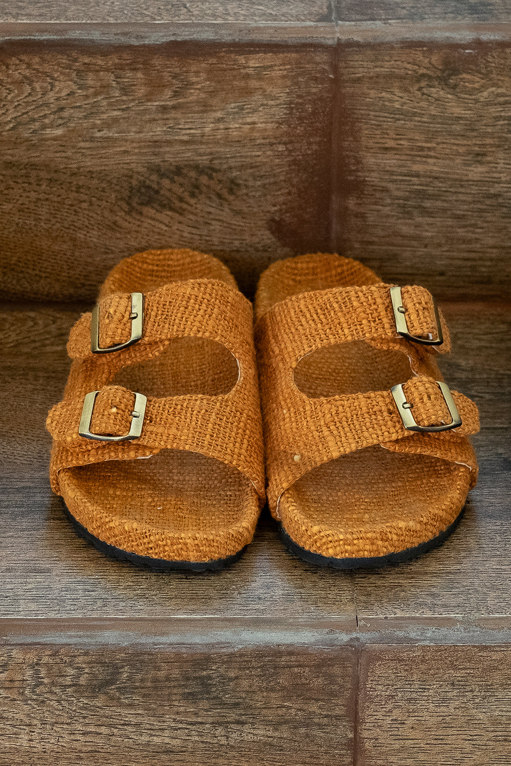 Footwear by Jinx the Label, the Woven Slides in Terracotta