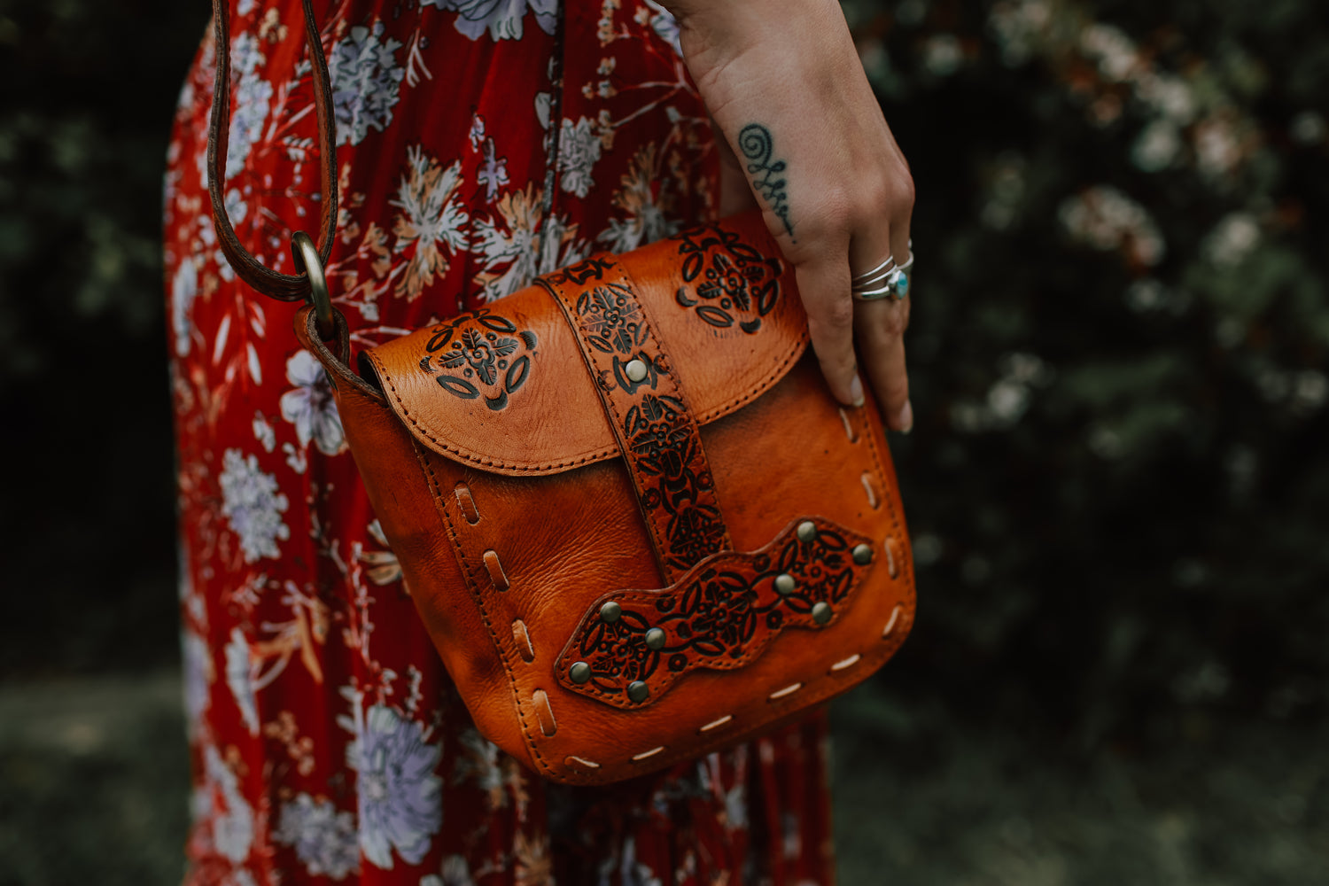 Antique tan mini leather bag