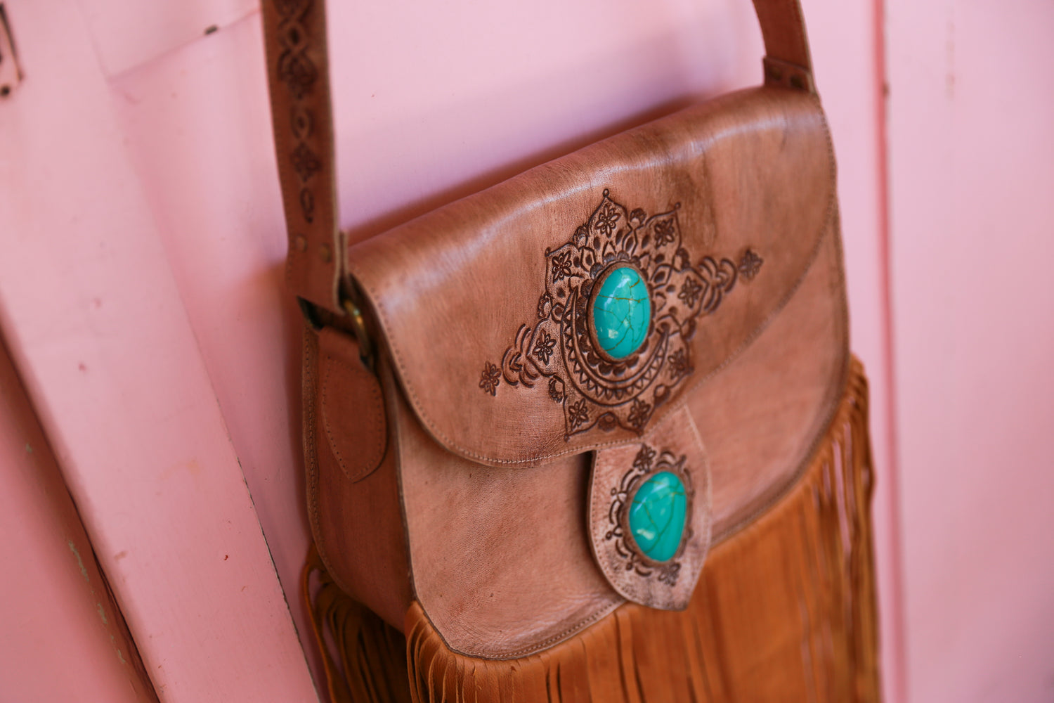 The Sahara leather hand carved bag
