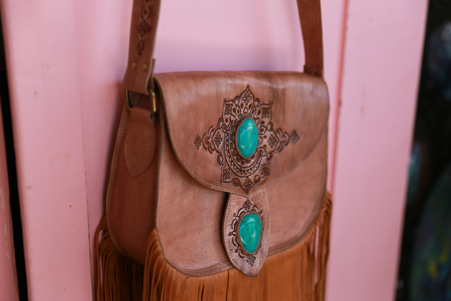 The Sahara leather hand carved bag