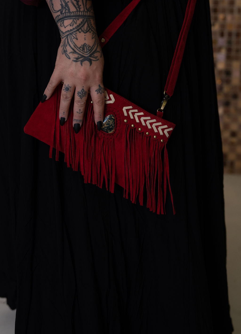 Suede red clutch handmade leather