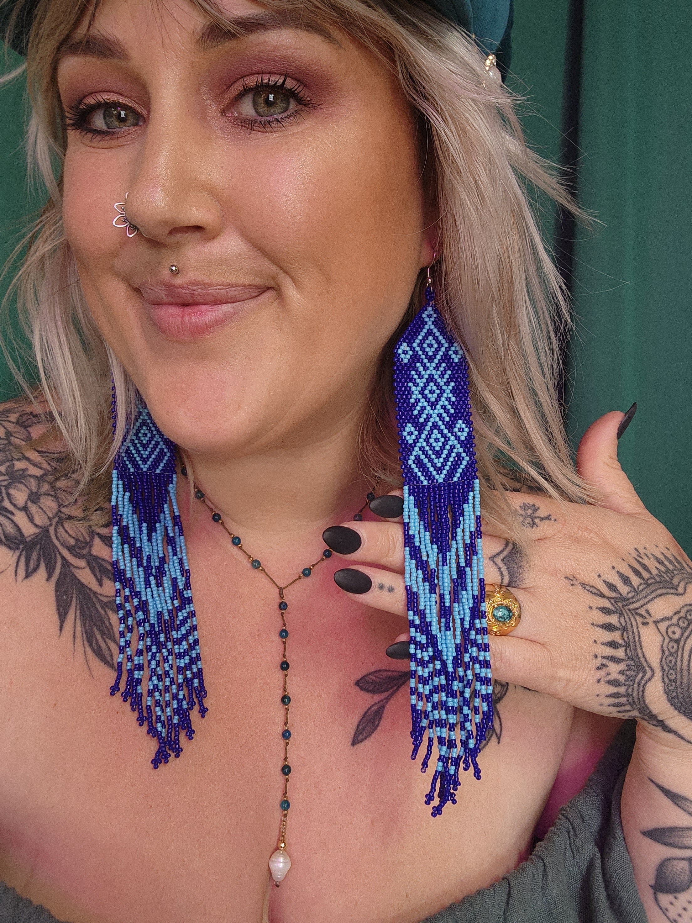 Aztec beaded earrings-cobalt