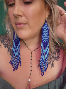 Aztec beaded earrings-cobalt