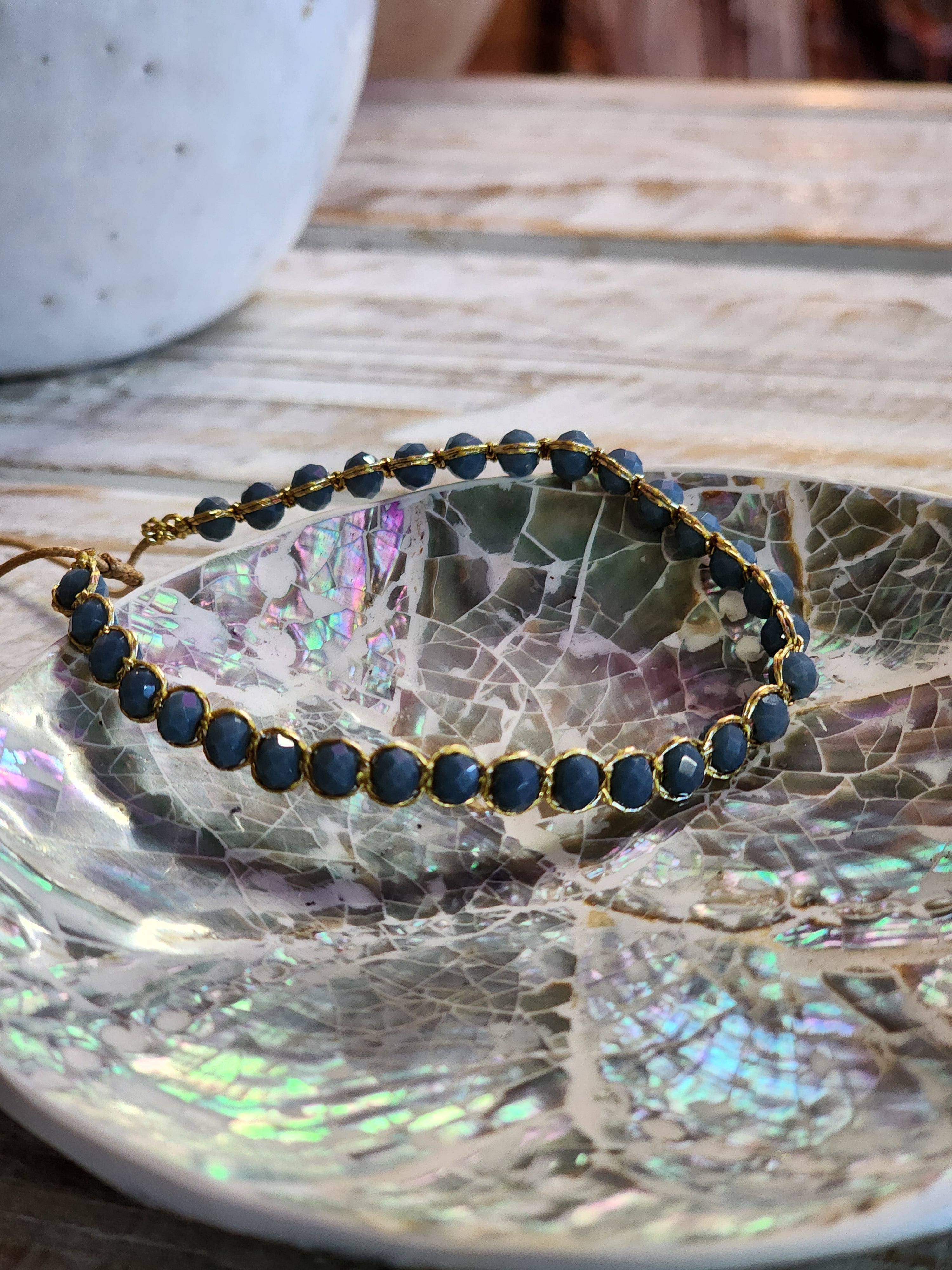 Hand beaded bracelet-deep turquoise