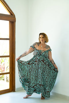 The Betty Maxi Dress in Chocolate Mint Zebra by Jinx the Label