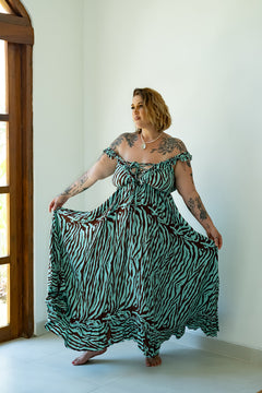The Betty Maxi Dress in Chocolate Mint Zebra by Jinx the Label