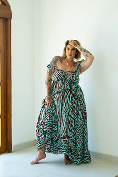 The Betty Maxi Dress in Chocolate Mint Zebra by Jinx the Label