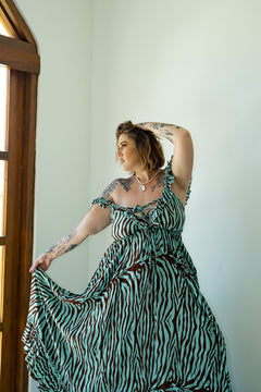 The Betty Maxi Dress in Chocolate Mint Zebra by Jinx the Label
