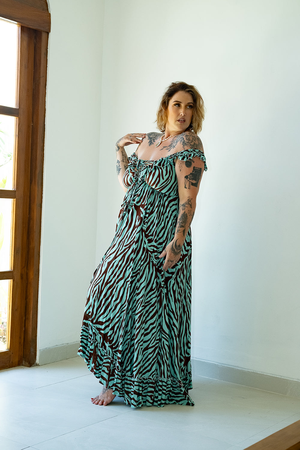 The Betty Maxi Dress in Chocolate Mint Zebra by Jinx the Label