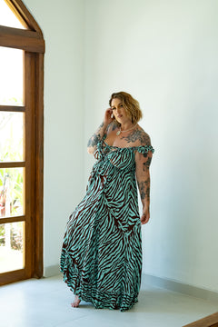 The Betty Maxi Dress in Chocolate Mint Zebra by Jinx the Label