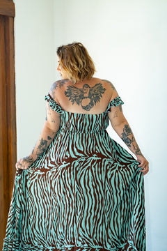 The Betty Maxi Dress in Chocolate Mint Zebra by Jinx the Label
