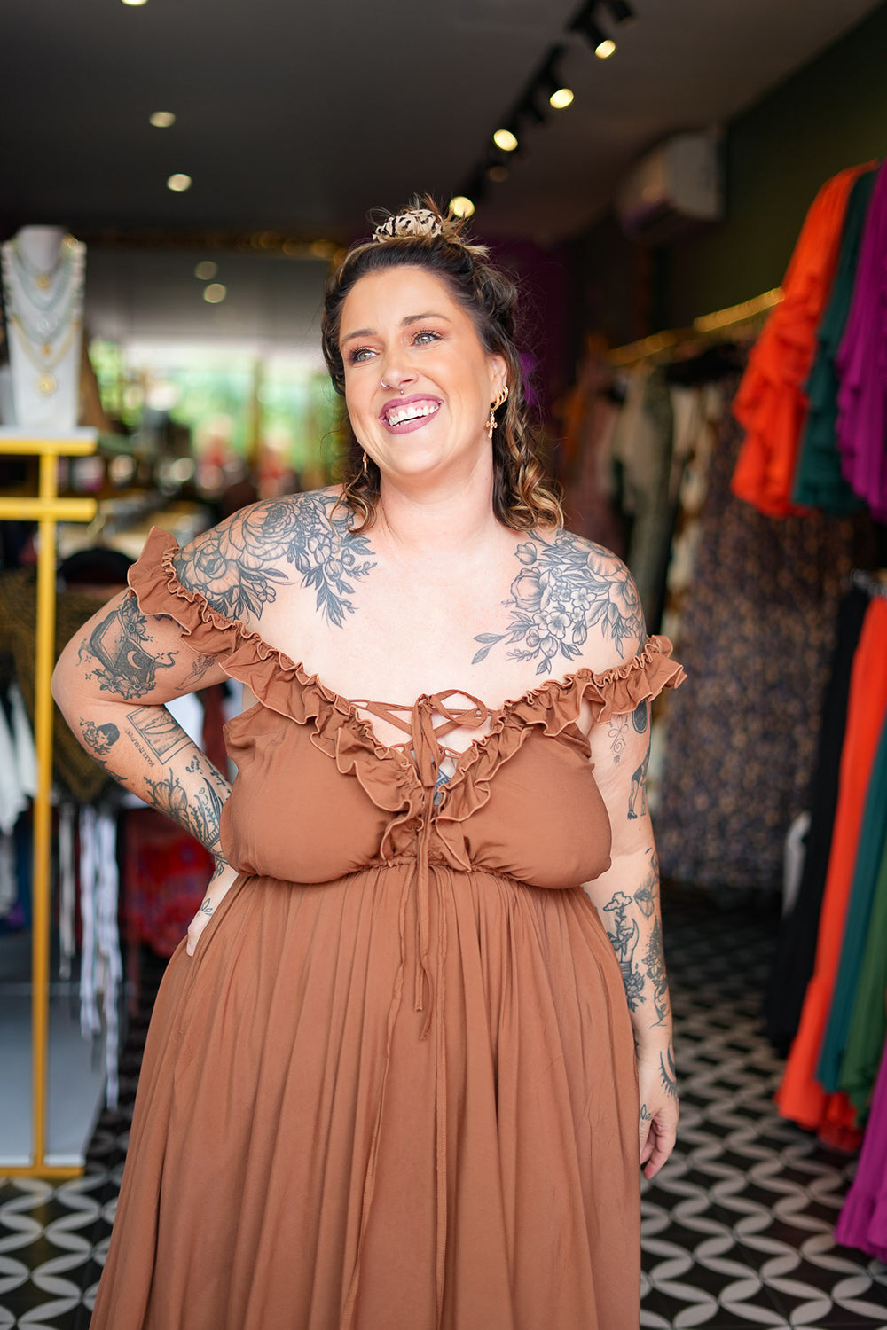 Betty Maxi Dress in Dark Rust by Jinx the Label