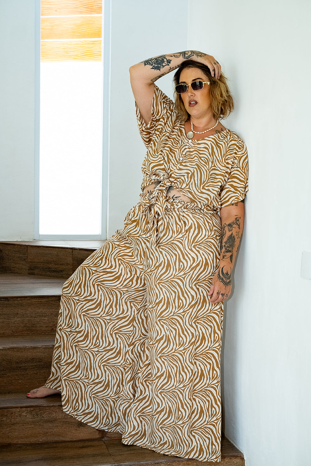 Chantelle Palazzo Pants in Natural Zebra by Jinx the Label