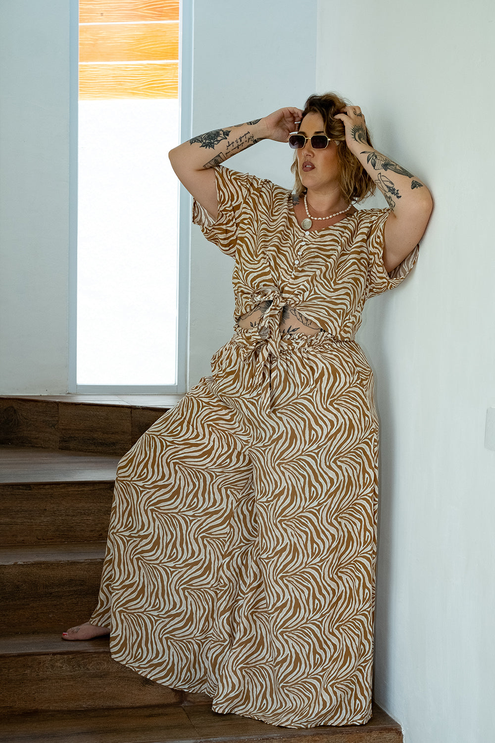 Chantelle Palazzo Pants in Natural Zebra by Jinx the Label