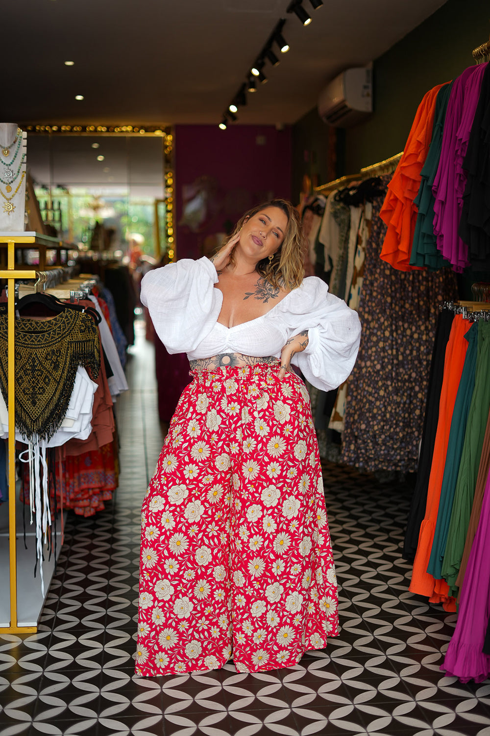 Chantelle Palazzo Pants in Wild Daisy Rouge by Jinx the Label