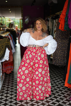 Chantelle Palazzo Pants in Wild Daisy Rouge by Jinx the Label