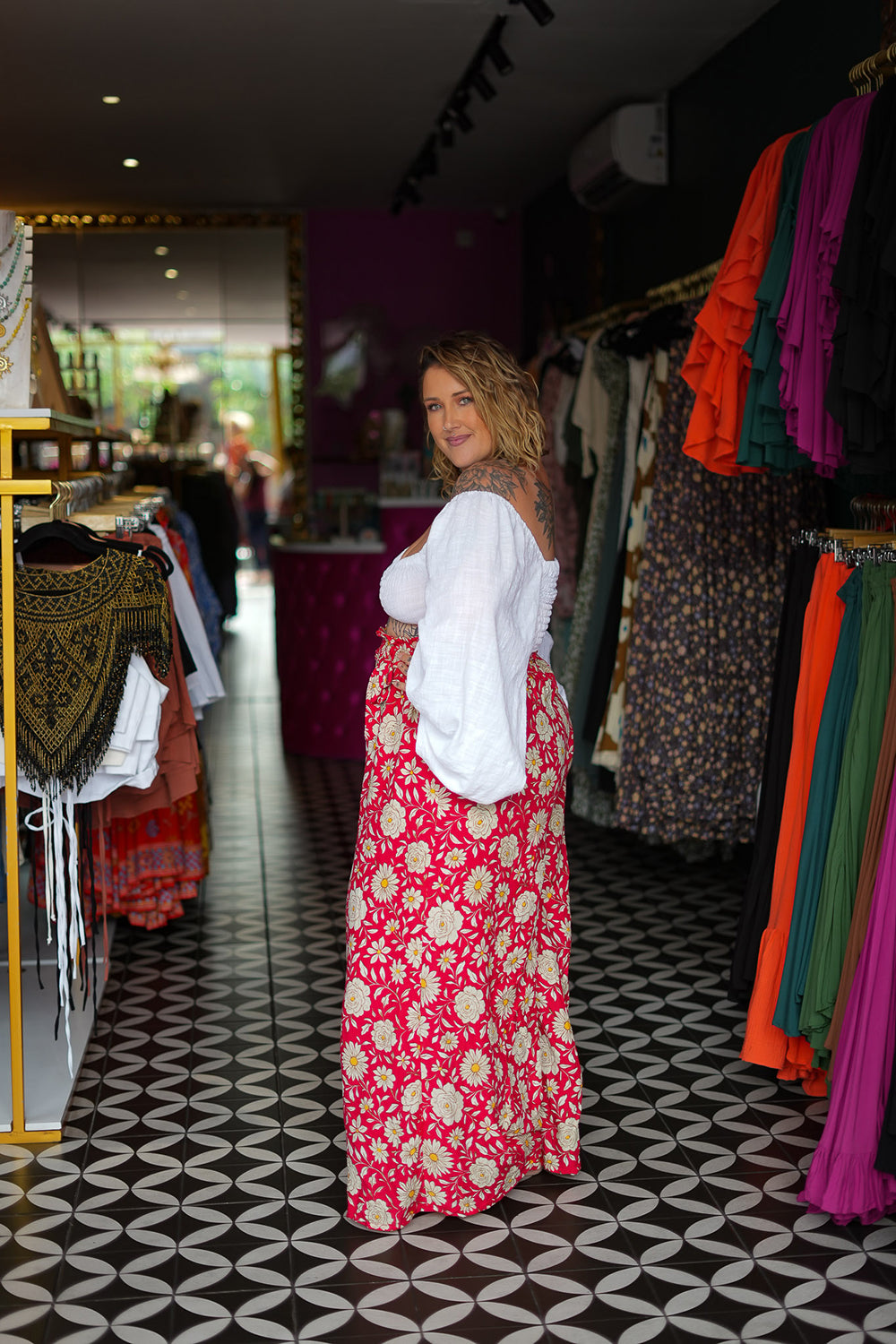 Chantelle Palazzo Pants in Wild Daisy Rouge by Jinx the Label