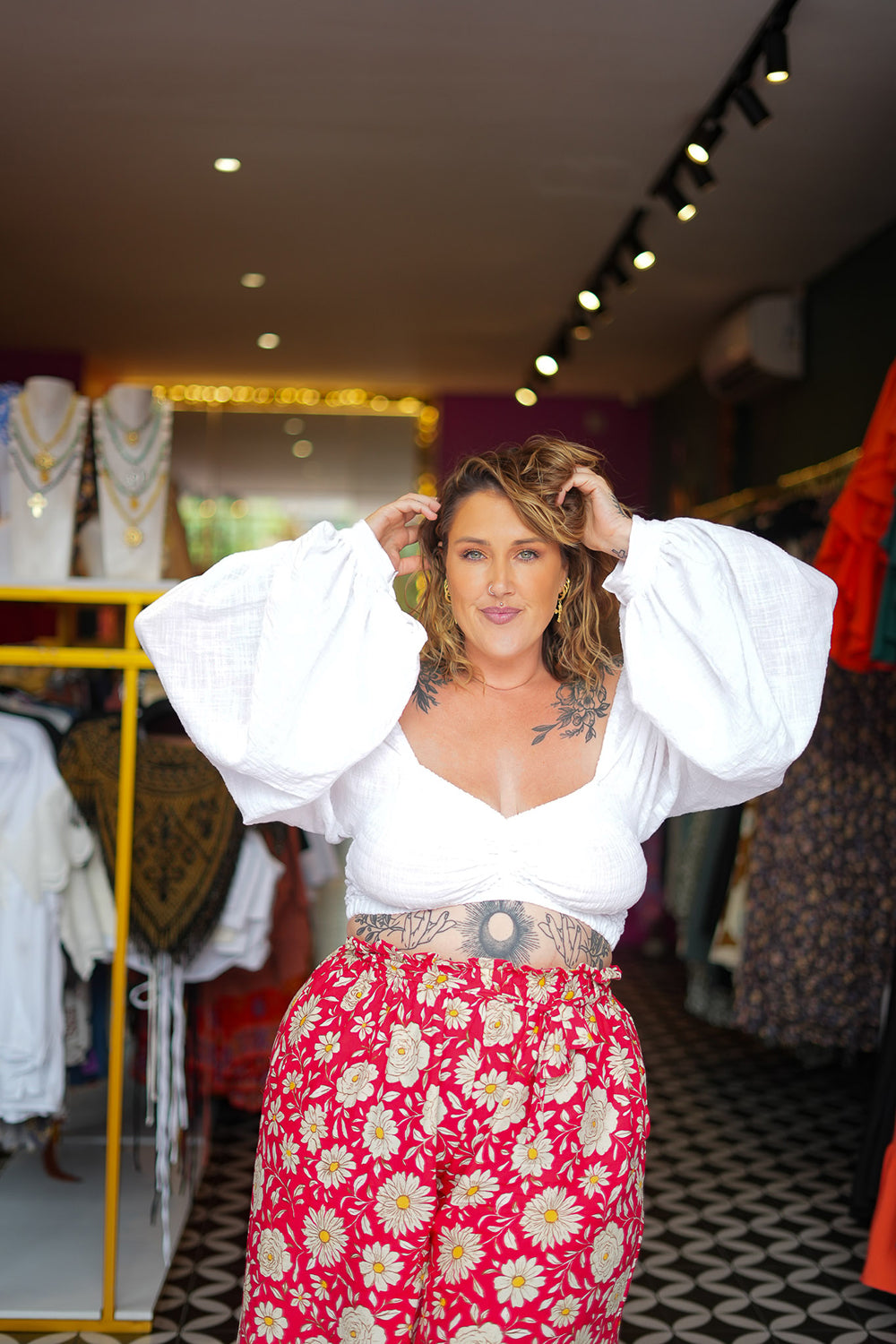 Chantelle Palazzo Pants in Wild Daisy Rouge by Jinx the Label