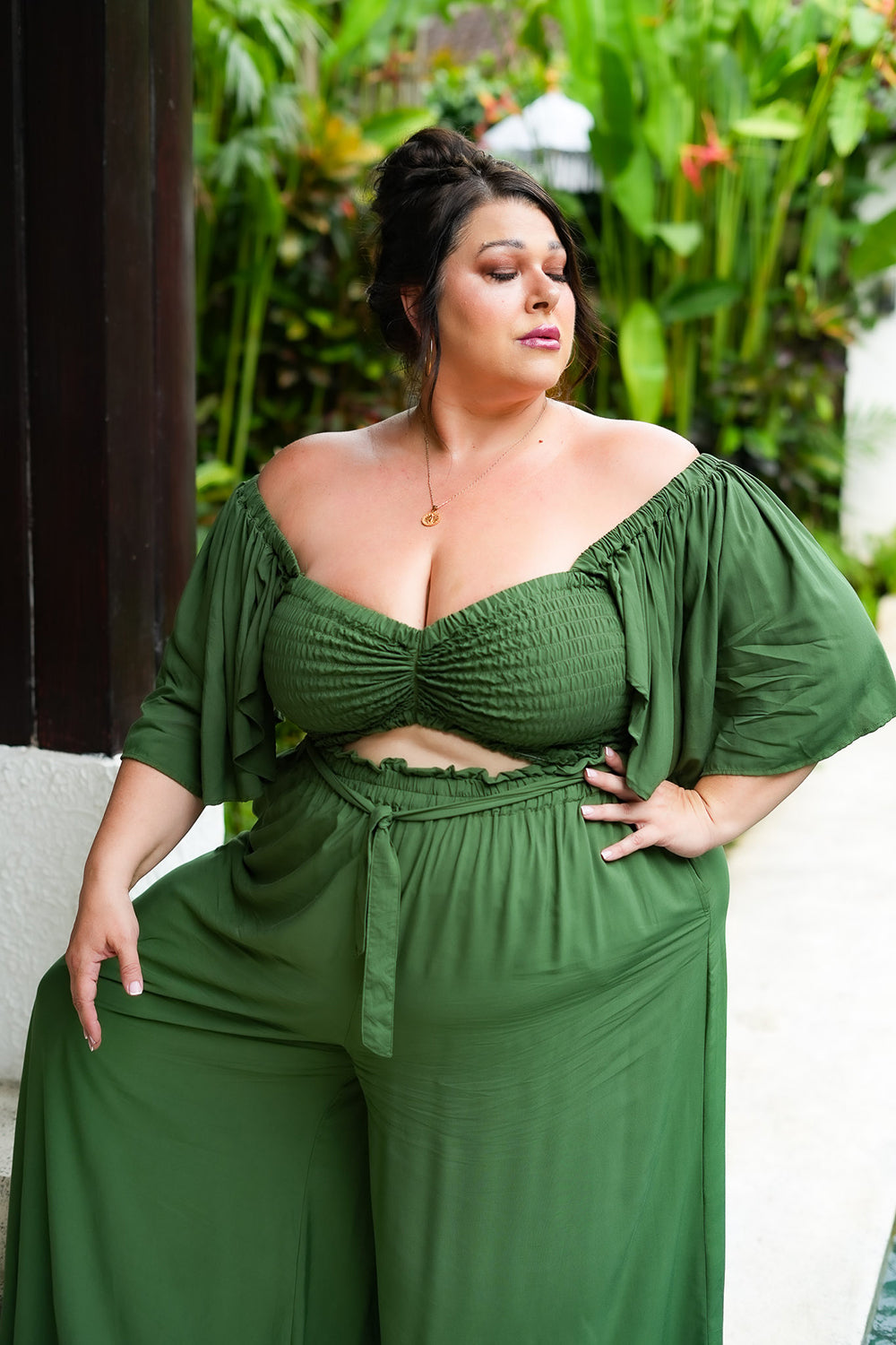 Chantelle Palazzo Pants in Olive by Jinx the Label