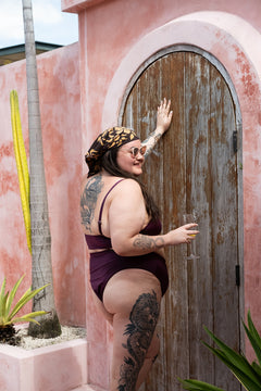 The Cherry Top in Deep Plum by Jinx the Label. Ethically handmade in Bali with a flattering V wire neckline, supportive fit and inclusive sizing.