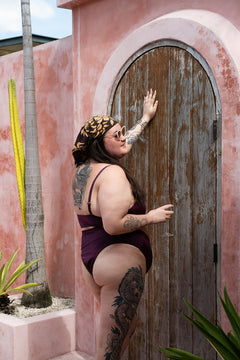 The Cherry Top in Deep Plum by Jinx the Label. Ethically handmade in Bali with a flattering V wire neckline, supportive fit and inclusive sizing.
