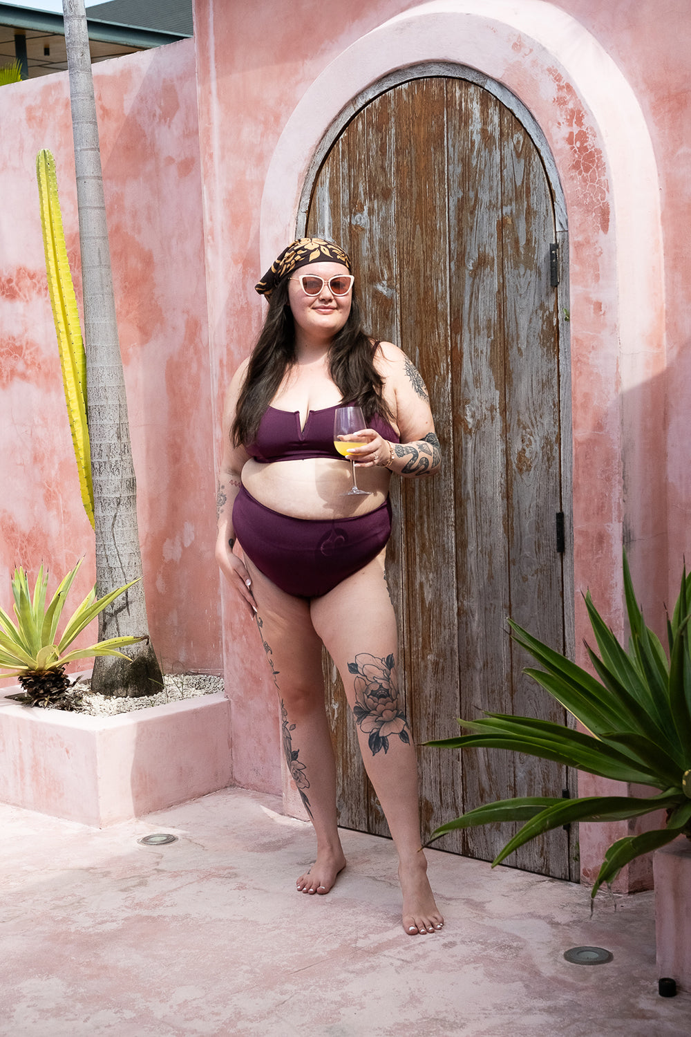 The Cherry Top in Deep Plum by Jinx the Label. Ethically handmade in Bali with a flattering V wire neckline, supportive fit and inclusive sizing.