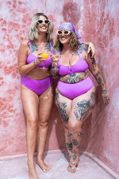 The Cherry Top in Pink by Jinx the Label. Ethically handmade in Bali with a flattering V wire neckline, supportive fit and inclusive sizing.