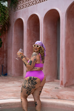 The Cherry Top in Pink by Jinx the Label. Ethically handmade in Bali with a flattering V wire neckline, supportive fit and inclusive sizing.