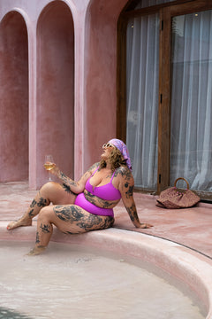 The Cherry Top in Pink by Jinx the Label. Ethically handmade in Bali with a flattering V wire neckline, supportive fit and inclusive sizing.