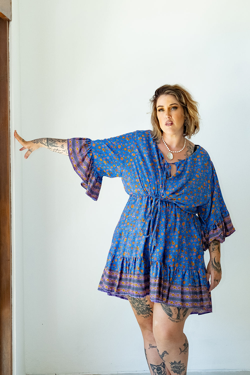Daisy Lou Mini Dress in Blue Sunshine by By Jinx the Label